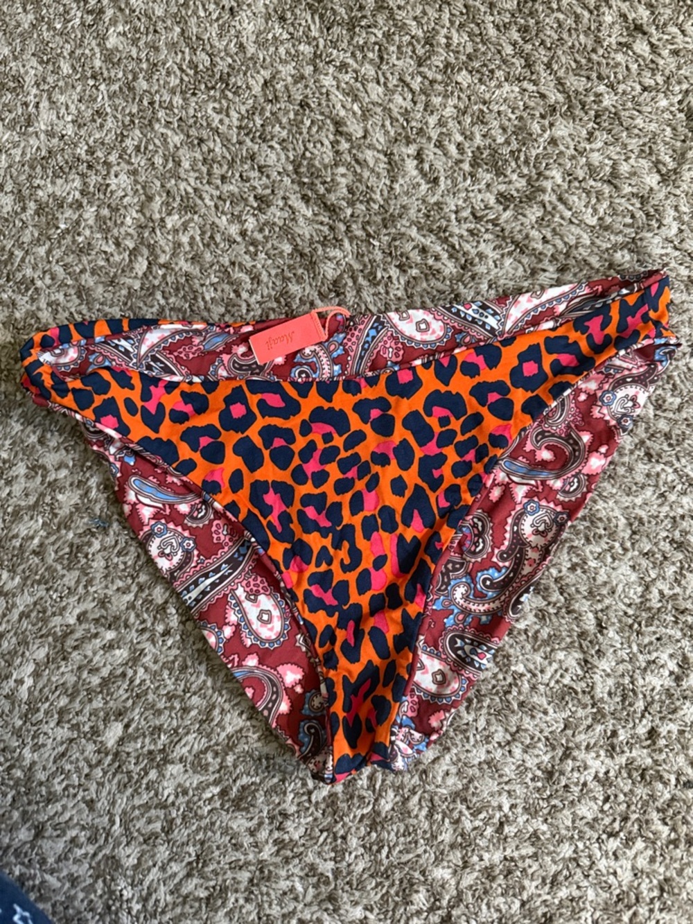 Maaji Mixed Paisley and Leopard Bikini Bottoms in Red, Orange, Navy